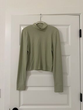 American Eagle Outfitters Ribbed Mock Neck Long Sleeve Top - Sage